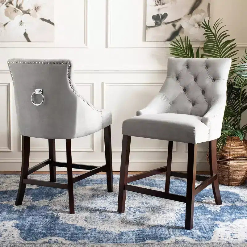 Sgabello da bancone Eleni Tufted Wing Back (set di 2) - BST6305 - Safavieh