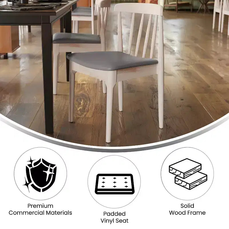 Flash Furniture Chester, set di 2 sedie da pranzo commerciali in legno massiccio con schienale a doghe e sedili in vinile