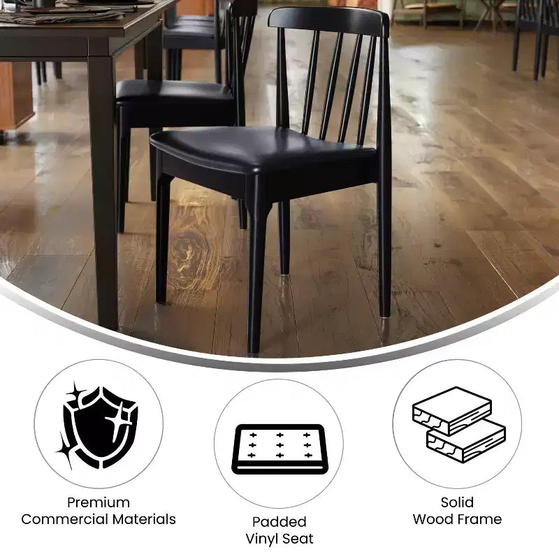 Flash Furniture Chester, set di 2 sedie da pranzo commerciali in legno massiccio con schienale a doghe e sedili in vinile