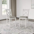 Signature Design by Ashley Robbinsdale Farmhouse Counter Height Bar Stools with X-Back and Nailhead Trim, Set of 2, Antique White