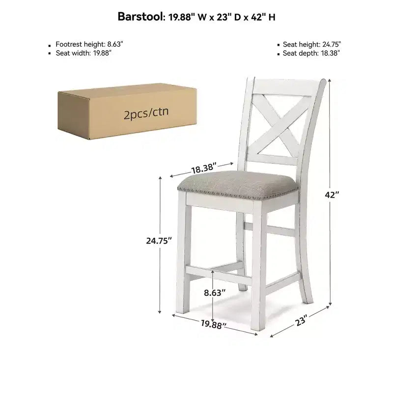 Signature Design by Ashley Robbinsdale Sgabelli da Bar a Altezza Bancone Stile Rustico con Schienale a X e Rifiniture Borchiate, Set da 2, Bianco Antico