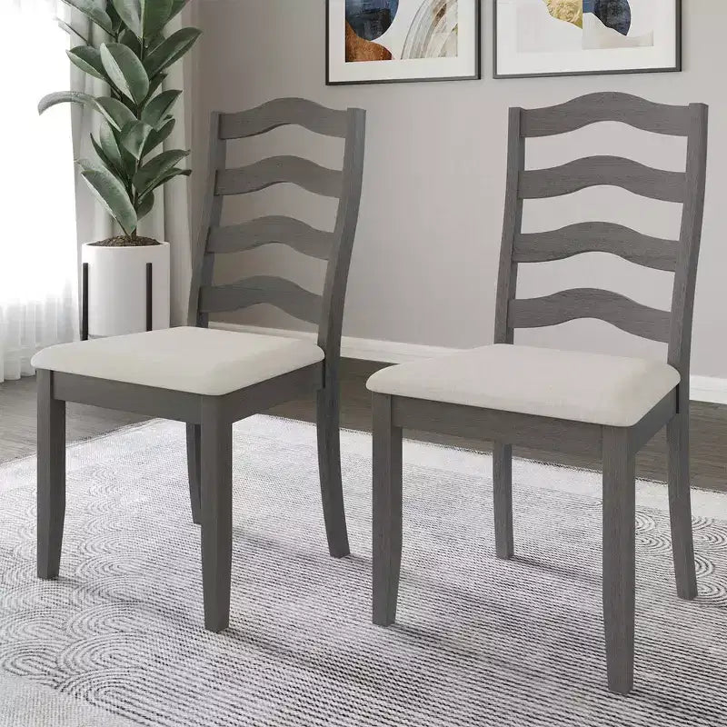 Sedia da pranzo in legno ChaletPosh con rivestimento grigio caldo (set da 2)