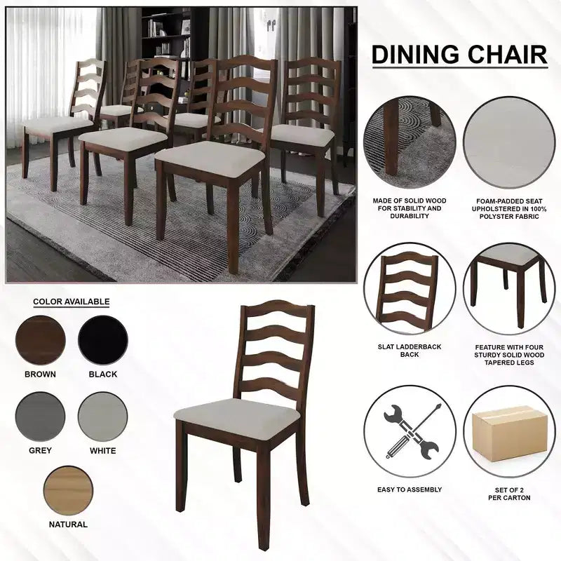 Sedia da pranzo in legno ChaletPosh con rivestimento grigio caldo (set da 2)