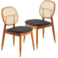 LeisureMod Holbeck Wicker Dining Chair with Upholstered Leather Seat and Beech Wood Legs, Set of 2
