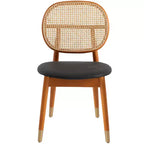 LeisureMod Holbeck Sedia da Pranzo in Vimini con Seduta in Pelle Imbottita e Gambe in Legno di Faggio, Set da 2