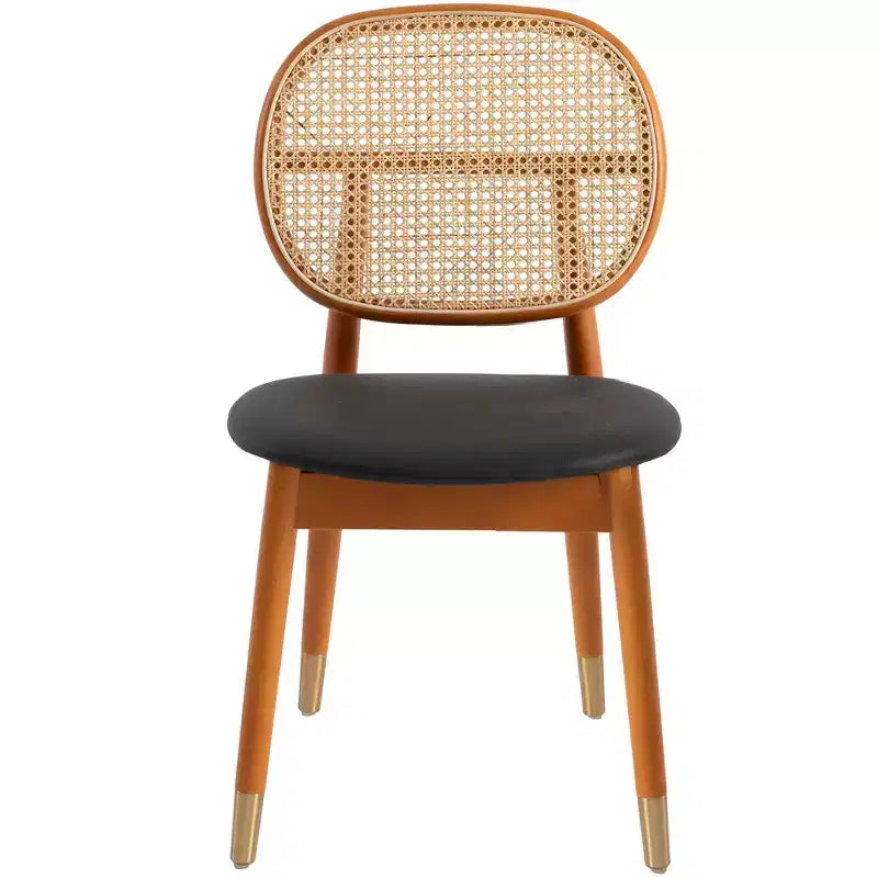 LeisureMod Holbeck Sedia da Pranzo in Vimini con Seduta in Pelle Imbottita e Gambe in Legno di Faggio, Set da 2