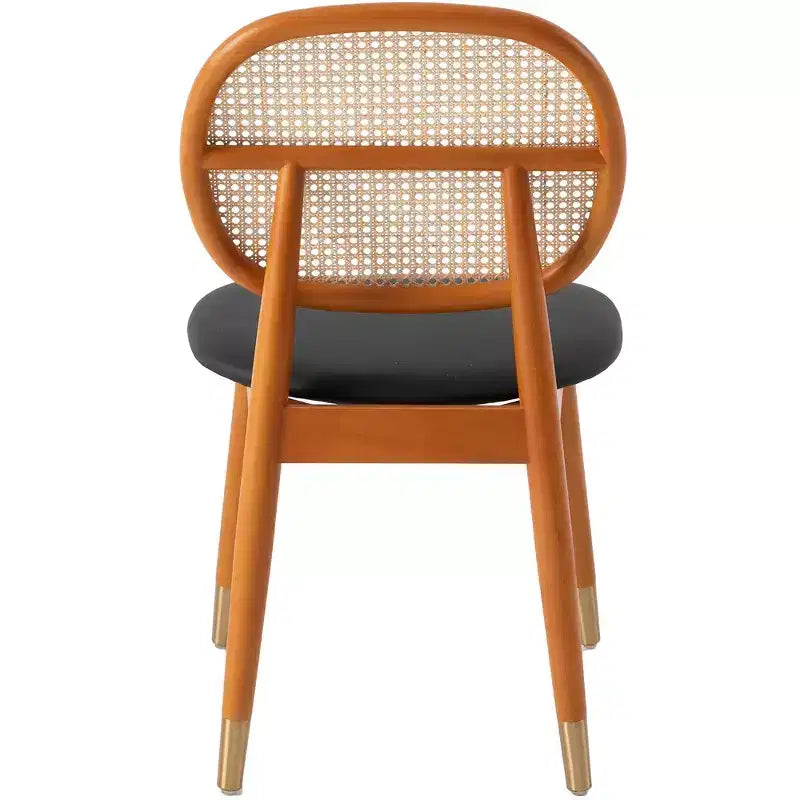 LeisureMod Holbeck Sedia da Pranzo in Vimini con Seduta in Pelle Imbottita e Gambe in Legno di Faggio, Set da 2