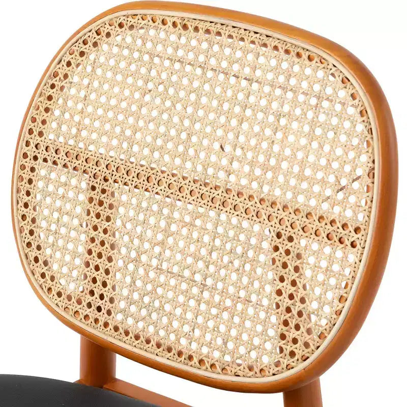 LeisureMod Holbeck Sedia da Pranzo in Vimini con Seduta in Pelle Imbottita e Gambe in Legno di Faggio, Set da 2