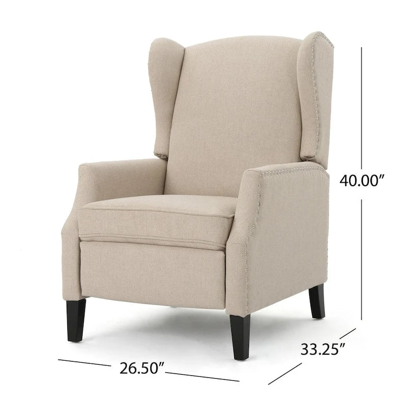 Poltrona reclinabile a spinta con schienale alto e borchie in tessuto – Blu navy / Grigio / Rosso / Antracite / Grano, Singola