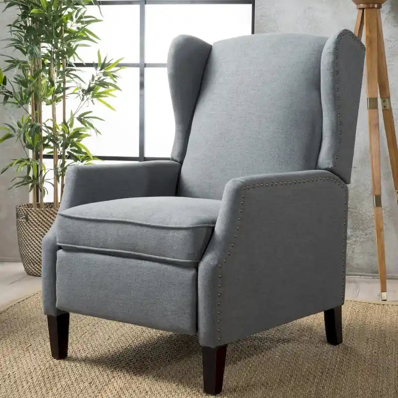 Poltrona reclinabile a spinta con schienale alto e borchie in tessuto – Blu navy / Grigio / Rosso / Antracite / Grano, Singola