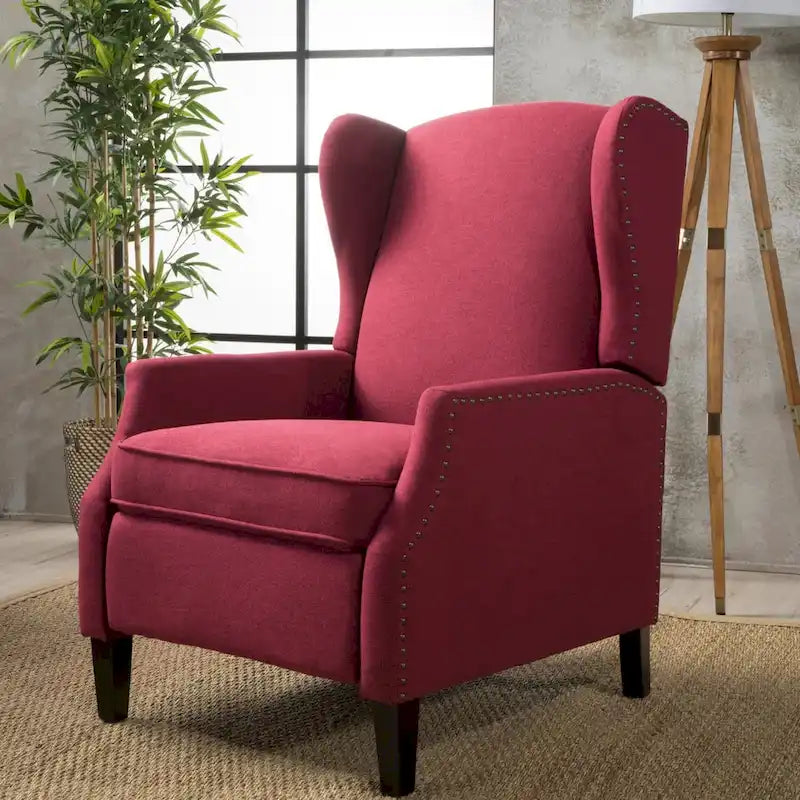 Poltrona reclinabile a spinta con schienale alto e borchie in tessuto – Blu navy / Grigio / Rosso / Antracite / Grano, Singola