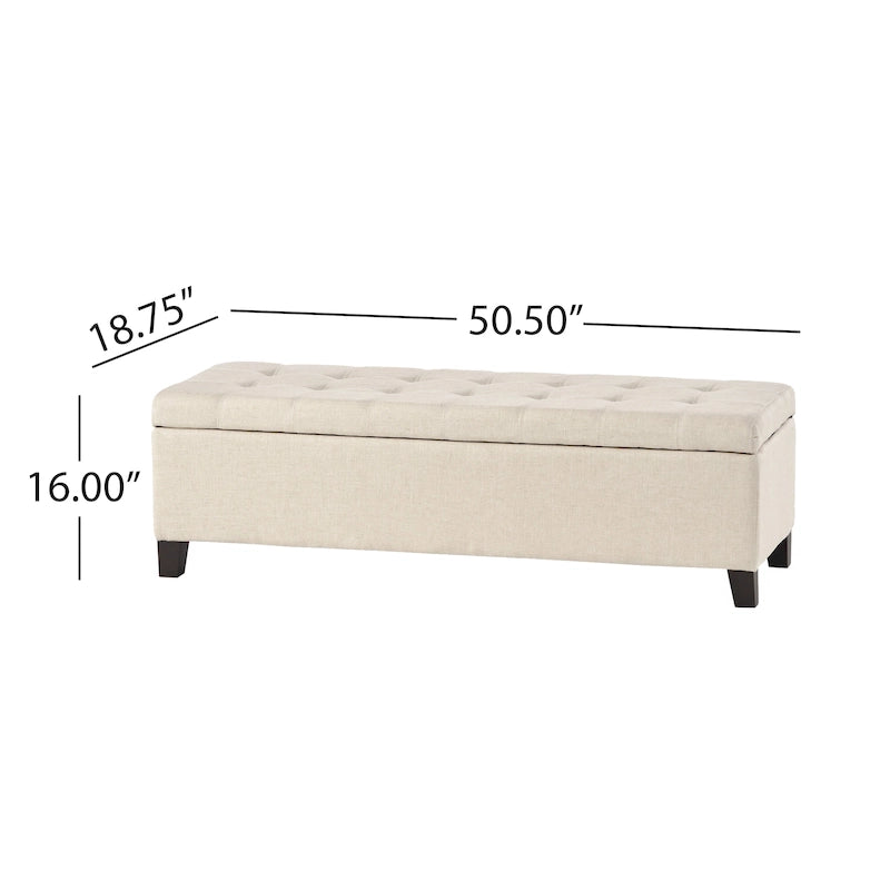 Panca Pouf Contenitore Trapuntata con Coperchio Sollevabile e Gambe in Legno di Betulla – Diversi Colori (Tessuto e Velluto), Singolo
