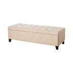 Panca Pouf Contenitore Trapuntata con Coperchio Sollevabile e Gambe in Legno di Betulla – Diversi Colori (Tessuto e Velluto), Singolo