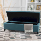 Panca Pouf Contenitore Trapuntata con Coperchio Sollevabile e Gambe in Legno di Betulla – Diversi Colori (Tessuto e Velluto), Singolo