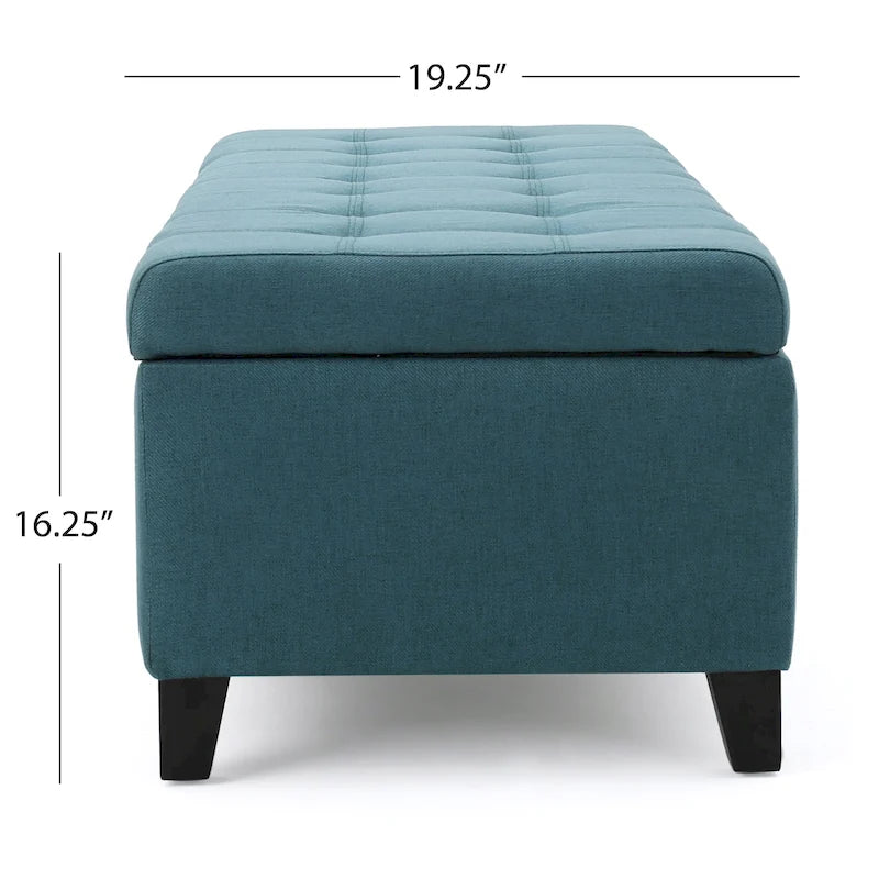 Panca Pouf Contenitore Trapuntata con Coperchio Sollevabile e Gambe in Legno di Betulla – Diversi Colori (Tessuto e Velluto), Singolo