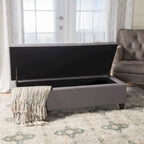 Panca Pouf Contenitore Trapuntata con Coperchio Sollevabile e Gambe in Legno di Betulla – Diversi Colori (Tessuto e Velluto), Singolo