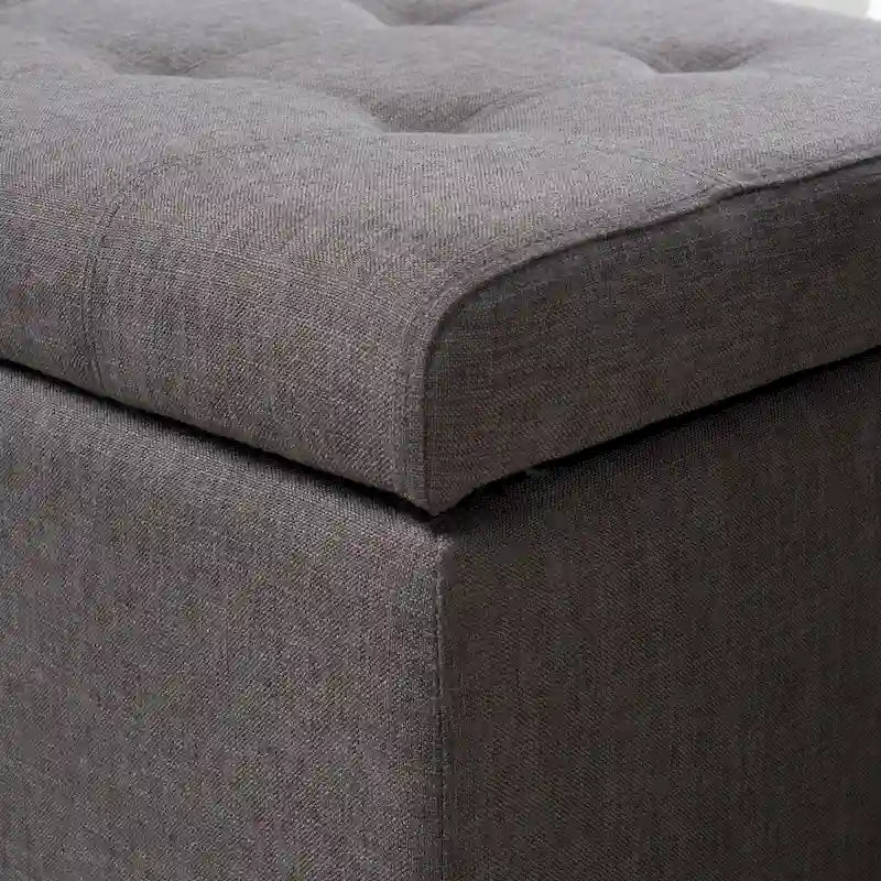 Panca Pouf Contenitore Trapuntata con Coperchio Sollevabile e Gambe in Legno di Betulla – Diversi Colori (Tessuto e Velluto), Singolo