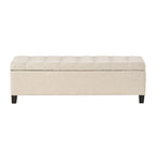Panca Pouf Contenitore Trapuntata con Coperchio Sollevabile e Gambe in Legno di Betulla – Diversi Colori (Tessuto e Velluto), Singolo