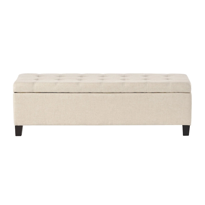 Panca Pouf Contenitore Trapuntata con Coperchio Sollevabile e Gambe in Legno di Betulla – Diversi Colori (Tessuto e Velluto), Singolo