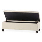 Panca Pouf Contenitore Trapuntata con Coperchio Sollevabile e Gambe in Legno di Betulla – Diversi Colori (Tessuto e Velluto), Singolo
