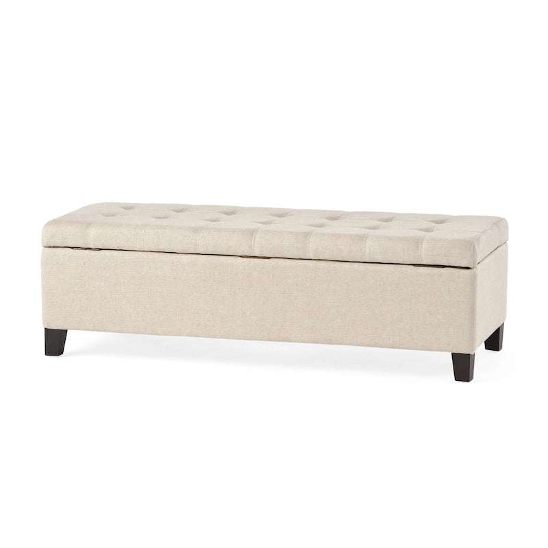 Panca Pouf Contenitore Trapuntata con Coperchio Sollevabile e Gambe in Legno di Betulla – Diversi Colori (Tessuto e Velluto), Singolo