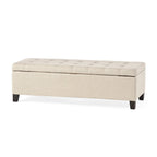 Panca Pouf Contenitore Trapuntata con Coperchio Sollevabile e Gambe in Legno di Betulla – Diversi Colori (Tessuto e Velluto), Singolo