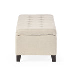 Panca Pouf Contenitore Trapuntata con Coperchio Sollevabile e Gambe in Legno di Betulla – Diversi Colori (Tessuto e Velluto), Singolo
