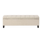 Panca Pouf Contenitore Trapuntata con Coperchio Sollevabile e Gambe in Legno di Betulla – Diversi Colori (Tessuto e Velluto), Singolo