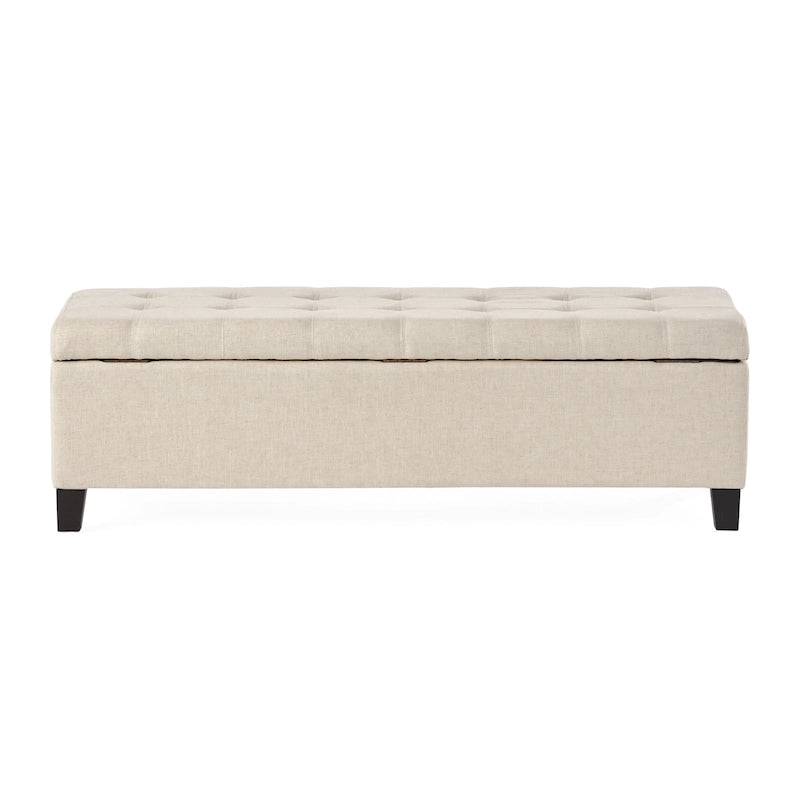 Panca Pouf Contenitore Trapuntata con Coperchio Sollevabile e Gambe in Legno di Betulla – Diversi Colori (Tessuto e Velluto), Singolo