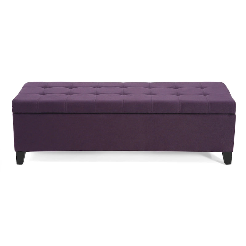 Panca Pouf Contenitore Trapuntata con Coperchio Sollevabile e Gambe in Legno di Betulla – Diversi Colori (Tessuto e Velluto), Singolo