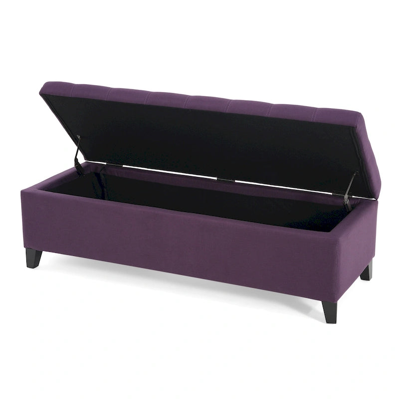 Panca Pouf Contenitore Trapuntata con Coperchio Sollevabile e Gambe in Legno di Betulla – Diversi Colori (Tessuto e Velluto), Singolo