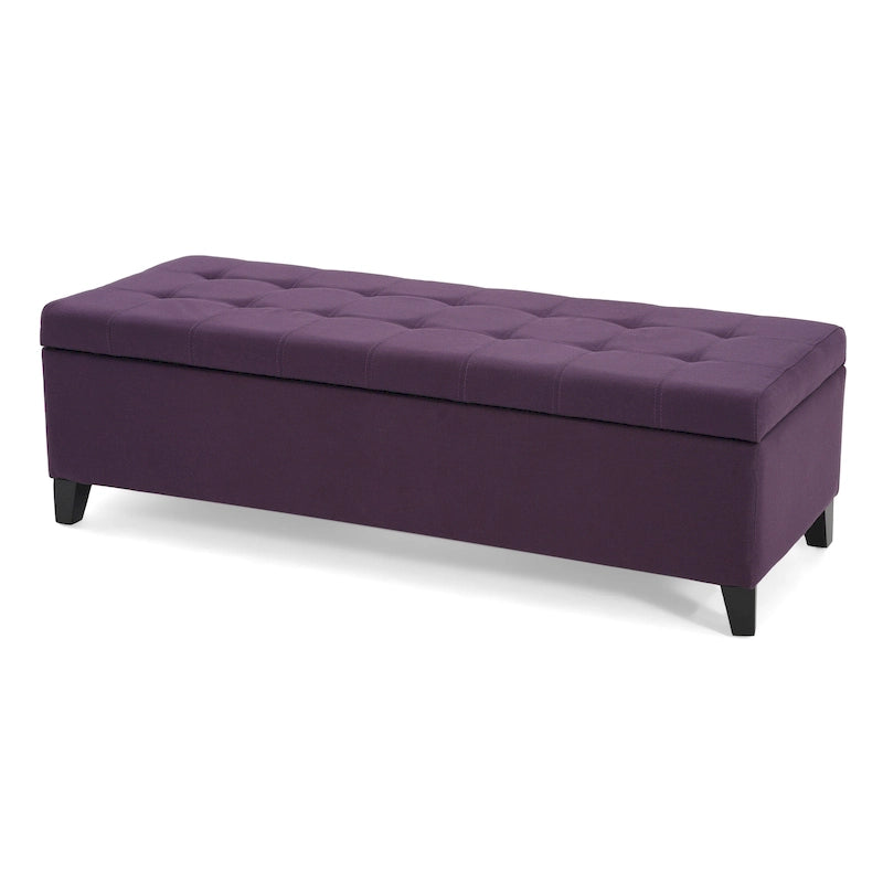 Panca Pouf Contenitore Trapuntata con Coperchio Sollevabile e Gambe in Legno di Betulla – Diversi Colori (Tessuto e Velluto), Singolo