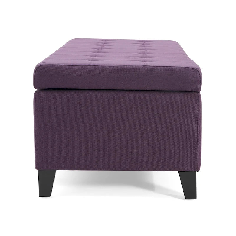 Panca Pouf Contenitore Trapuntata con Coperchio Sollevabile e Gambe in Legno di Betulla – Diversi Colori (Tessuto e Velluto), Singolo