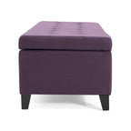 Panca Pouf Contenitore Trapuntata con Coperchio Sollevabile e Gambe in Legno di Betulla – Diversi Colori (Tessuto e Velluto), Singolo