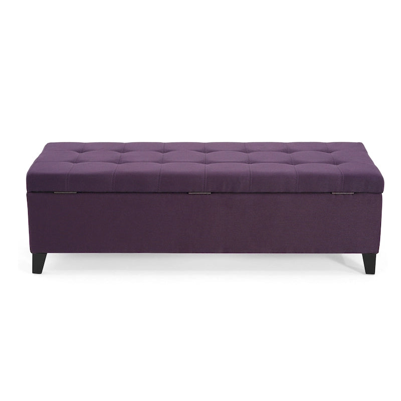 Panca Pouf Contenitore Trapuntata con Coperchio Sollevabile e Gambe in Legno di Betulla – Diversi Colori (Tessuto e Velluto), Singolo