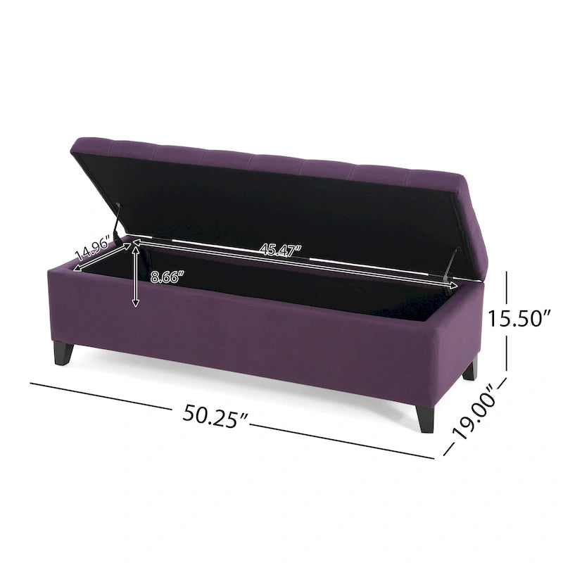 Panca Pouf Contenitore Trapuntata con Coperchio Sollevabile e Gambe in Legno di Betulla – Diversi Colori (Tessuto e Velluto), Singolo