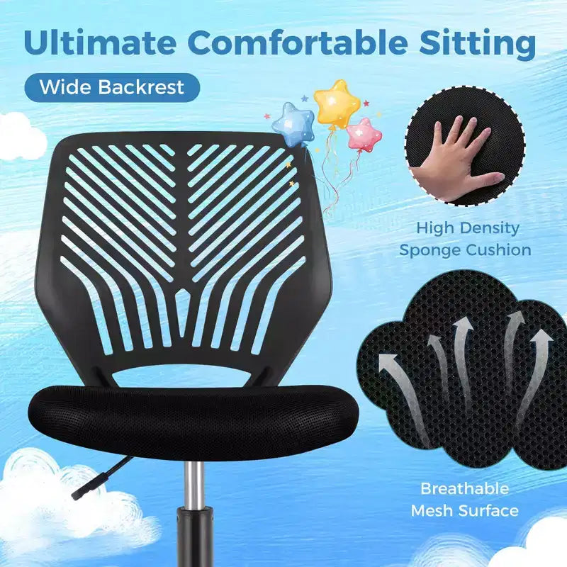 Sedia da scrivania ergonomica per bambini Costway regolabile in altezza con ruote universali Sedia da lavoro Blu/Nero/Grigio/Rosa