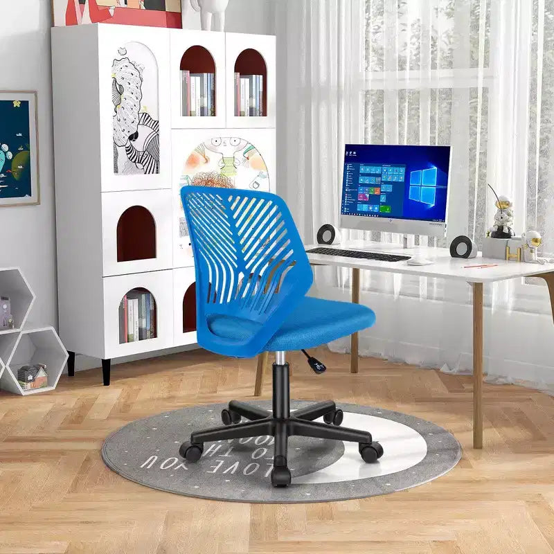 Sedia da scrivania ergonomica per bambini Costway regolabile in altezza con ruote universali Sedia da lavoro Blu/Nero/Grigio/Rosa