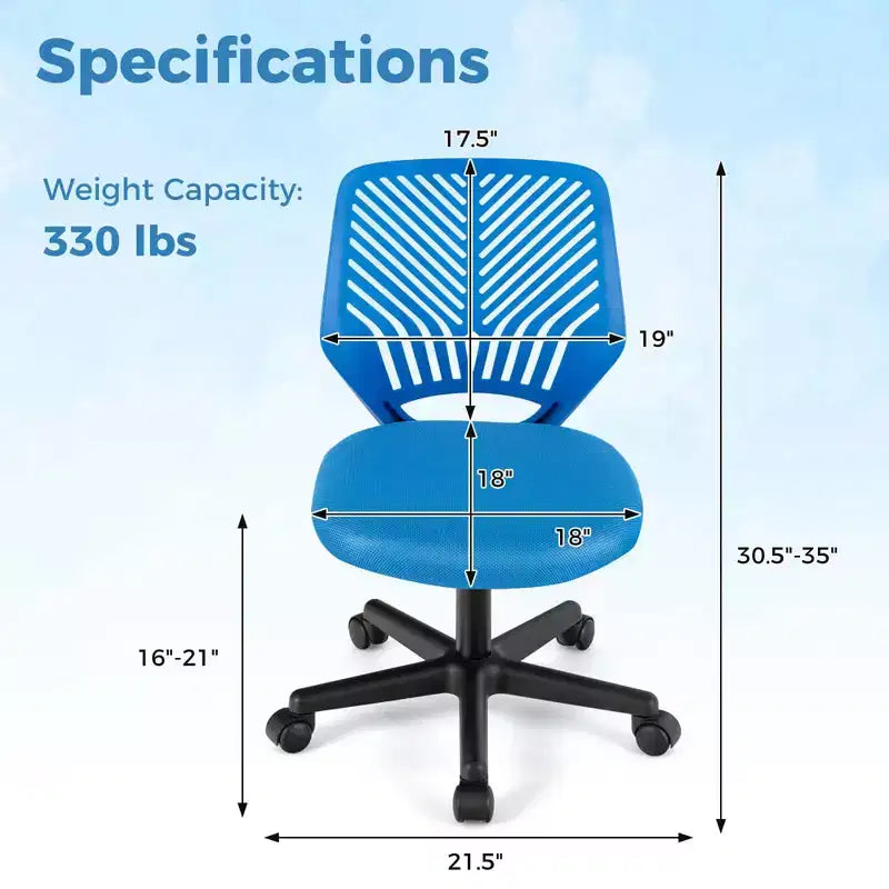Sedia da scrivania ergonomica per bambini Costway regolabile in altezza con ruote universali Sedia da lavoro Blu/Nero/Grigio/Rosa