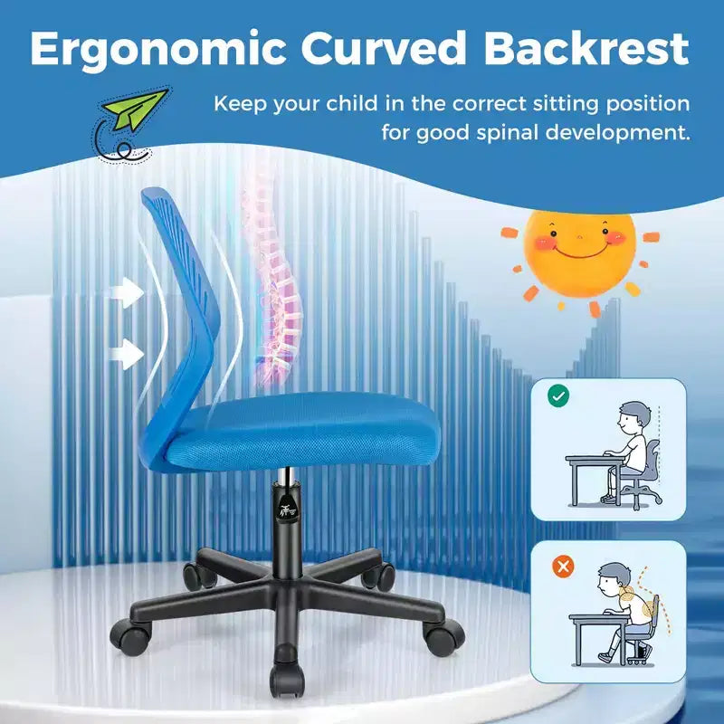 Sedia da scrivania ergonomica per bambini Costway regolabile in altezza con ruote universali Sedia da lavoro Blu/Nero/Grigio/Rosa