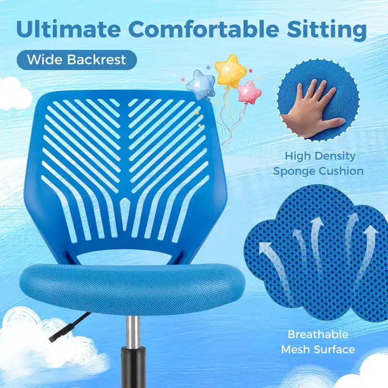 Sedia da scrivania ergonomica per bambini Costway regolabile in altezza con ruote universali Sedia da lavoro Blu/Nero/Grigio/Rosa