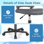 Sedia da scrivania ergonomica per bambini Costway regolabile in altezza con ruote universali Sedia da lavoro Blu/Nero/Grigio/Rosa