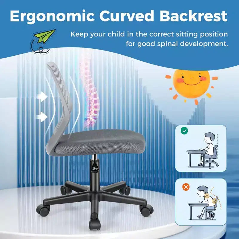 Sedia da scrivania ergonomica per bambini Costway regolabile in altezza con ruote universali Sedia da lavoro Blu/Nero/Grigio/Rosa