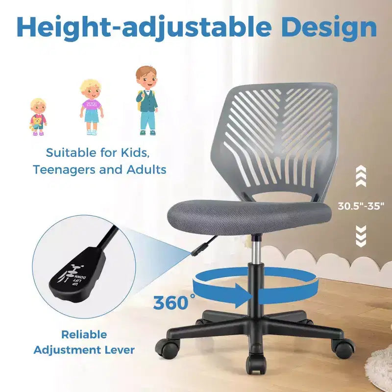 Sedia da scrivania ergonomica per bambini Costway regolabile in altezza con ruote universali Sedia da lavoro Blu/Nero/Grigio/Rosa