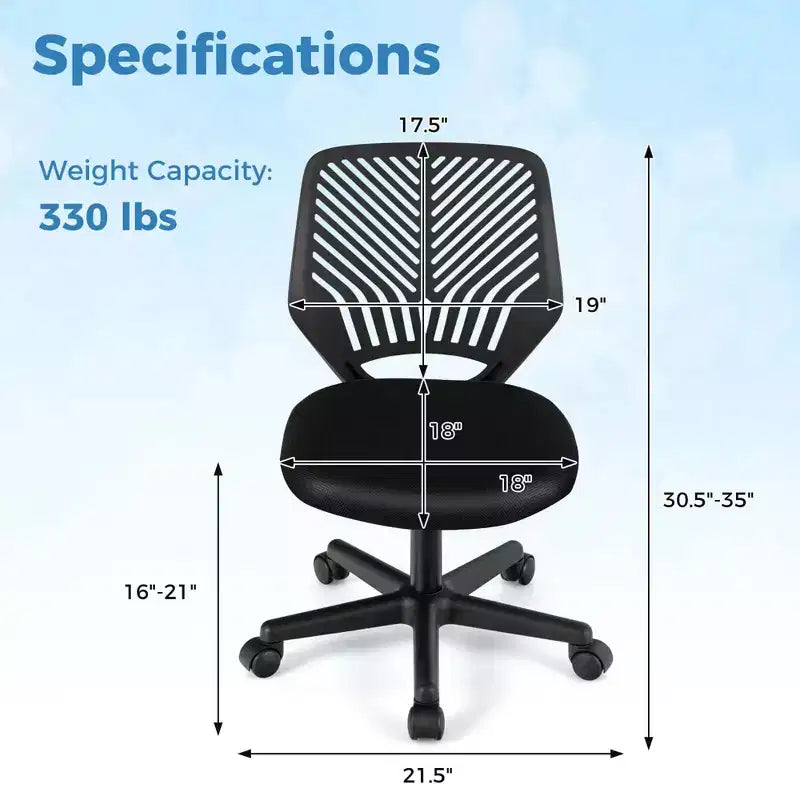 Sedia da scrivania ergonomica per bambini Costway regolabile in altezza con ruote universali Sedia da lavoro Blu/Nero/Grigio/Rosa