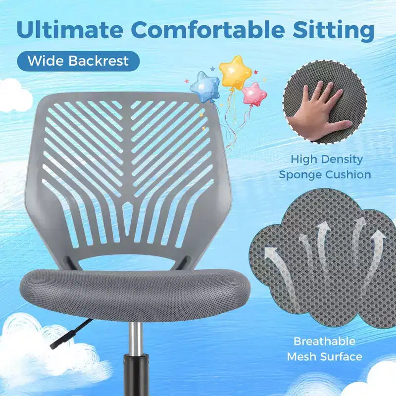 Sedia da scrivania ergonomica per bambini Costway regolabile in altezza con ruote universali Sedia da lavoro Blu/Nero/Grigio/Rosa