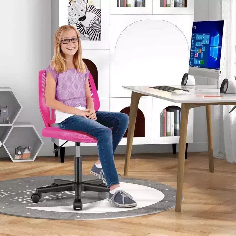 Sedia da scrivania ergonomica per bambini Costway regolabile in altezza con ruote universali Sedia da lavoro Blu/Nero/Grigio/Rosa