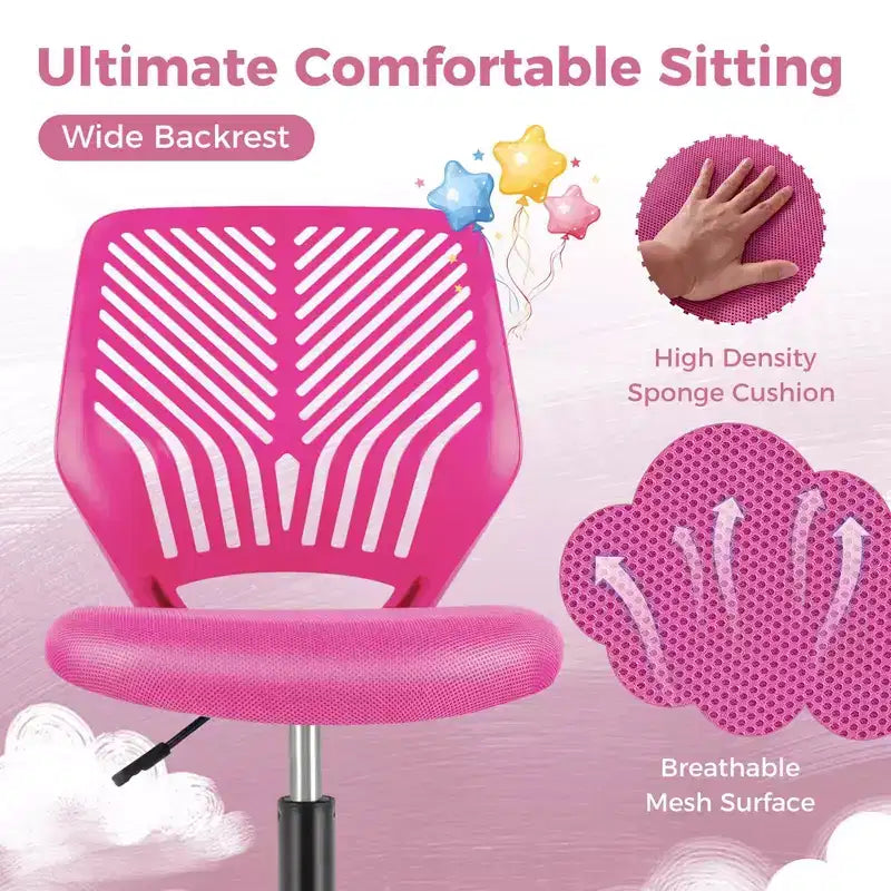Sedia da scrivania ergonomica per bambini Costway regolabile in altezza con ruote universali Sedia da lavoro Blu/Nero/Grigio/Rosa
