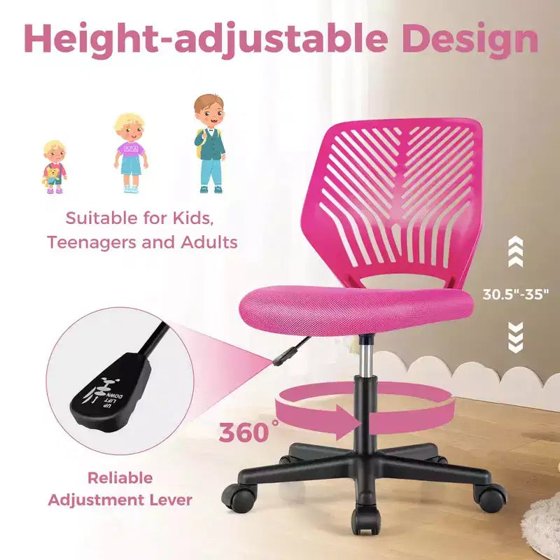 Sedia da scrivania ergonomica per bambini Costway regolabile in altezza con ruote universali Sedia da lavoro Blu/Nero/Grigio/Rosa