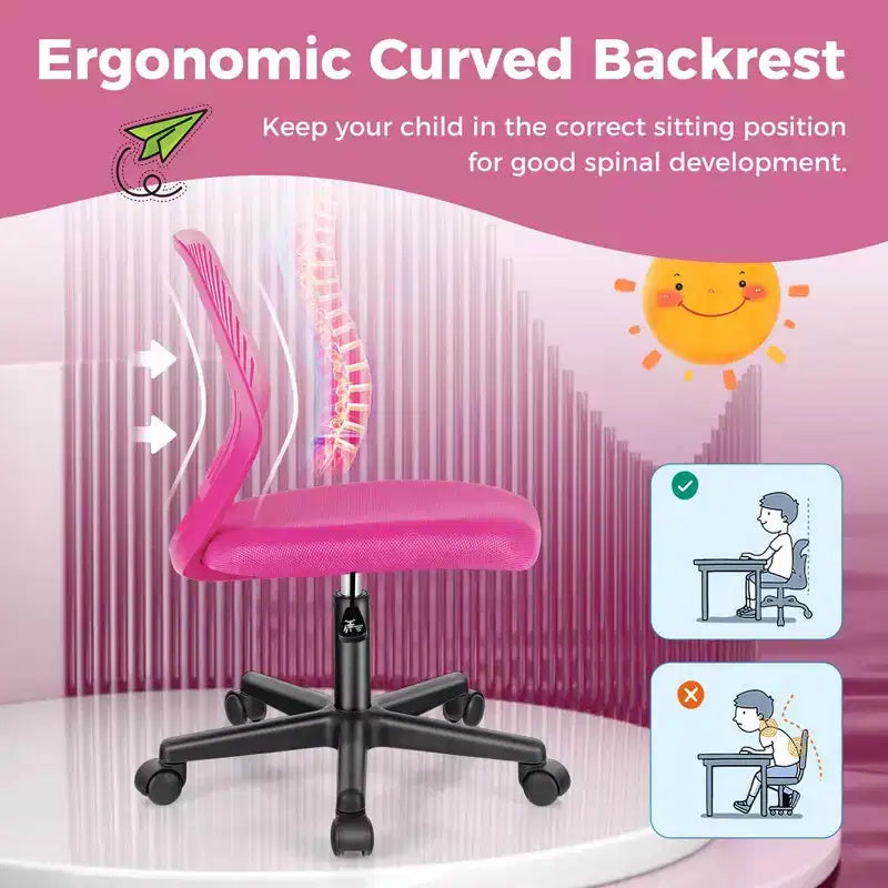 Sedia da scrivania ergonomica per bambini Costway regolabile in altezza con ruote universali Sedia da lavoro Blu/Nero/Grigio/Rosa